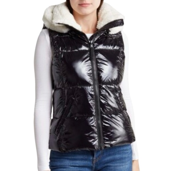 S13 Jackets & Blazers - S13 Annie Faux Shearling Trim Puffer Vest Black Size Small